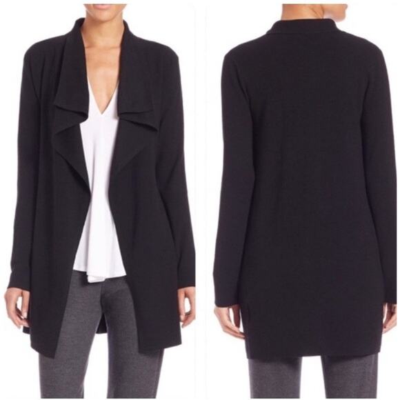 Theory Trincy Evian Wool Blend Cardigan Open Front Draped Black Size M Classic - Picture 1 of 8